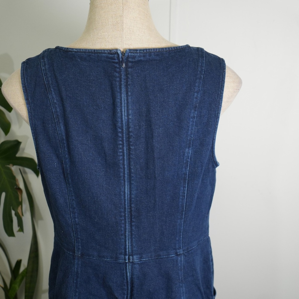 Boden Denim Shift Dress 8R Blue Dark Wash Notched V-Neck Sleeveless Pocket - Picture 9 of 9